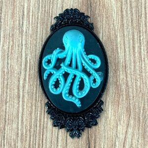 Black and Blue Octopus Victorian Cameo Handmade Brooch, NWT